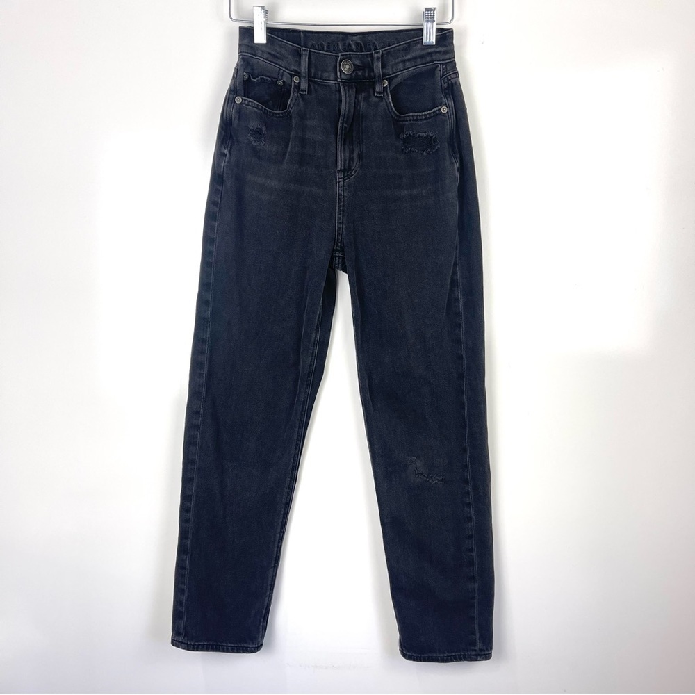 American Eagle Highest Rise 90s Boyfriend Jeans Distressed Faded Black Size 0